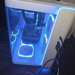 Sleek White PC Case with Blue LED Lighting